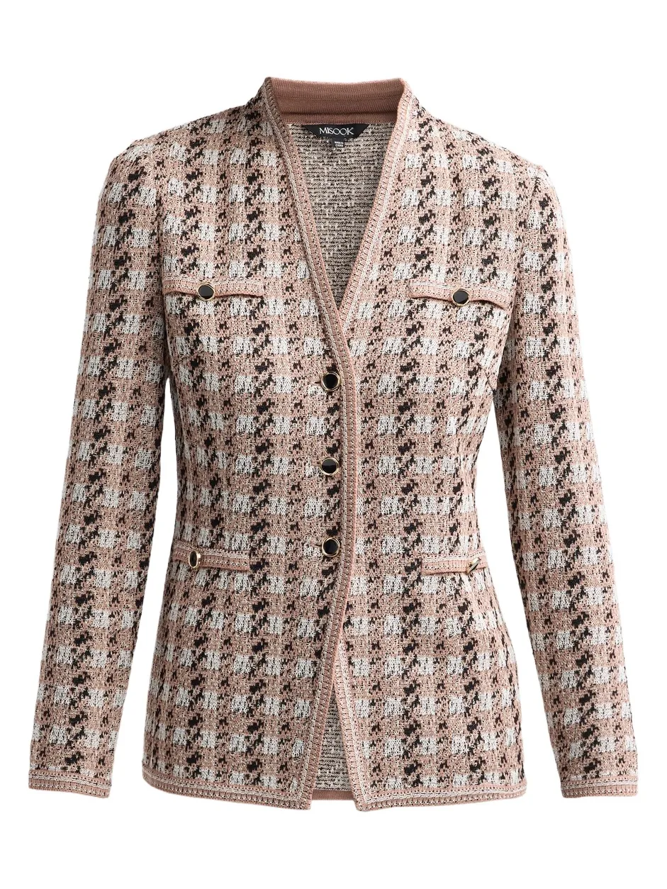 Misook Women's Houndstooth Tailored Tweed Knit Jacket