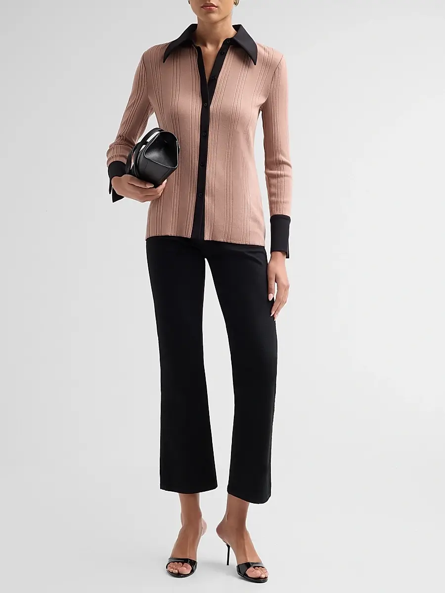 Misook Women's Mixed Media Soft Knit Shirt | Thumbnail 2 Misook Women's Mixed Media Soft Knit Shirt | Thumbnail 2