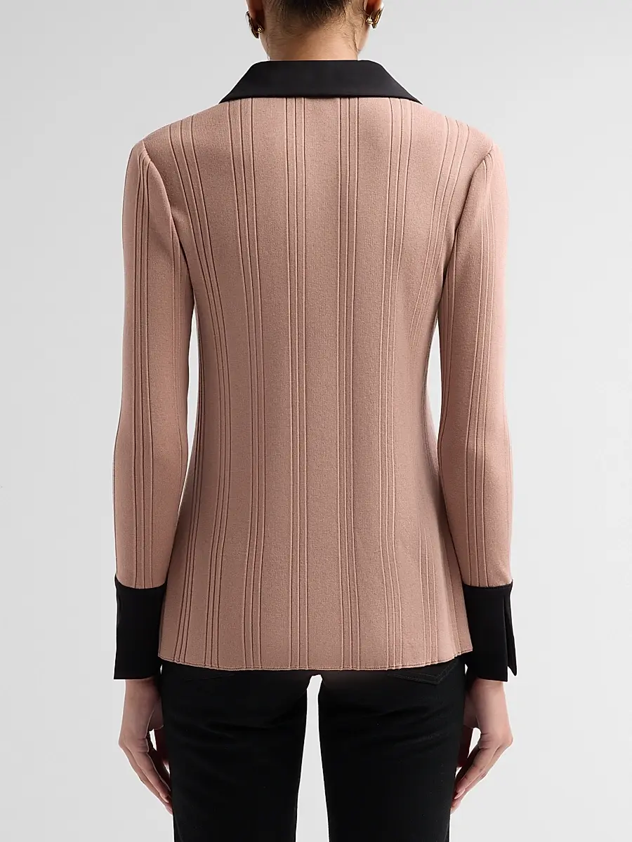 Misook Women's Mixed Media Soft Knit Shirt | Thumbnail 3 Misook Women's Mixed Media Soft Knit Shirt | Thumbnail 3