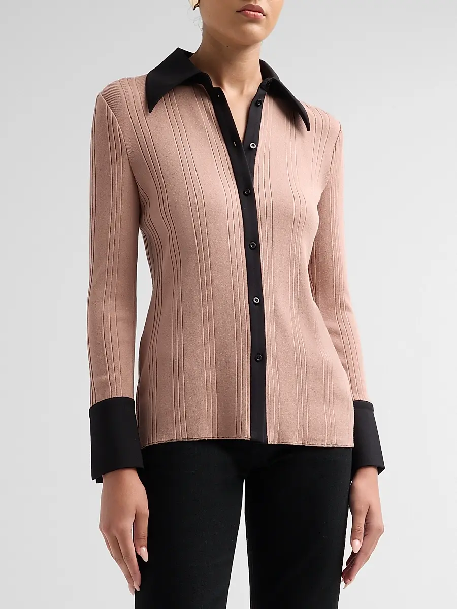Misook Women's Mixed Media Soft Knit Shirt | Thumbnail 4 Misook Women's Mixed Media Soft Knit Shirt | Thumbnail 4