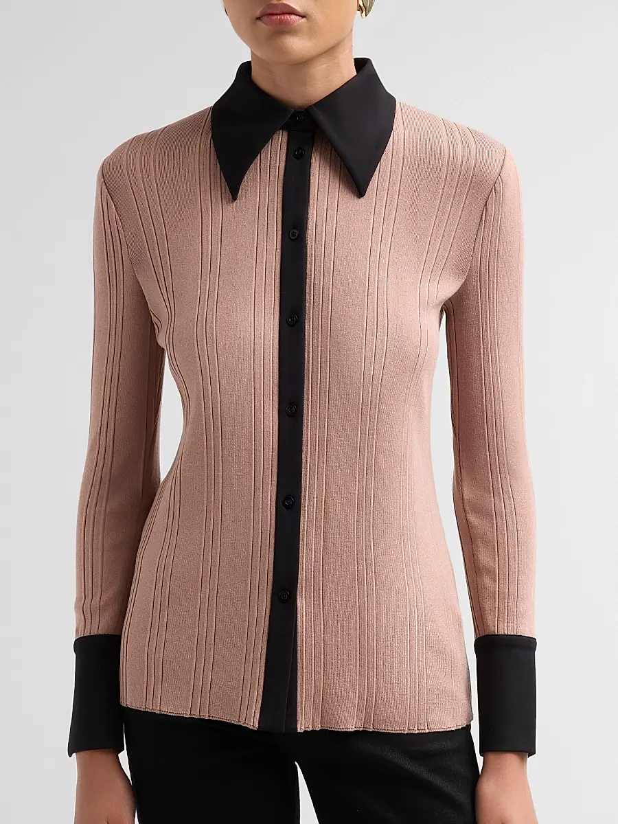 Misook Women's Mixed Media Soft Knit Shirt | Thumbnail 5 Misook Women's Mixed Media Soft Knit Shirt | Thumbnail 5