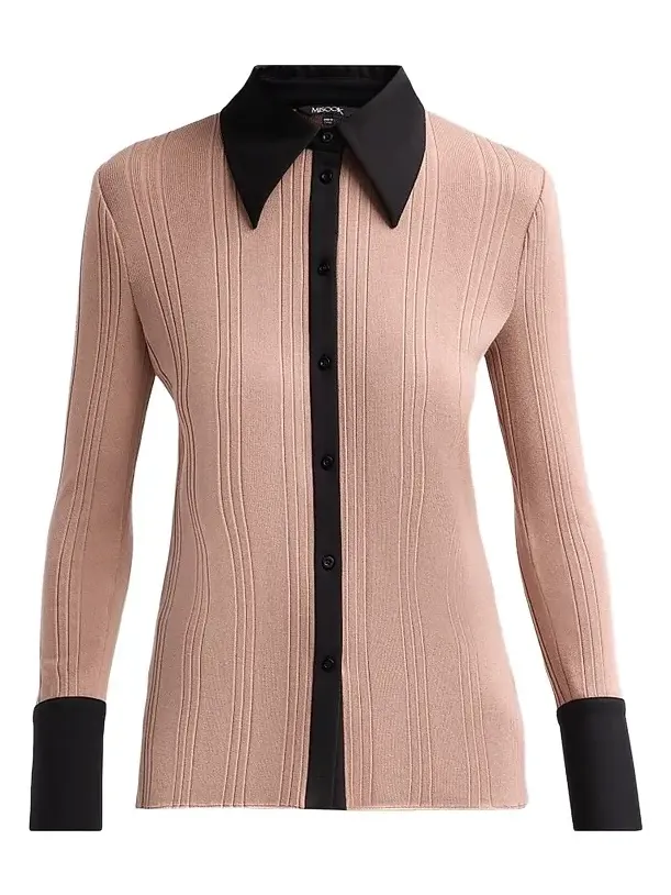 Misook Women's Mixed Media Soft Knit Shirt | Thumbnail 1 Misook Women's Mixed Media Soft Knit Shirt | Thumbnail 1