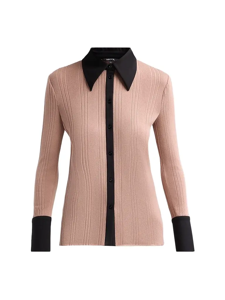 Misook Women's Mixed Media Soft Knit Shirt - Charmeuse Black | Image 1 Misook Women's Mixed Media Soft Knit Shirt - Charmeuse Black | Image 1