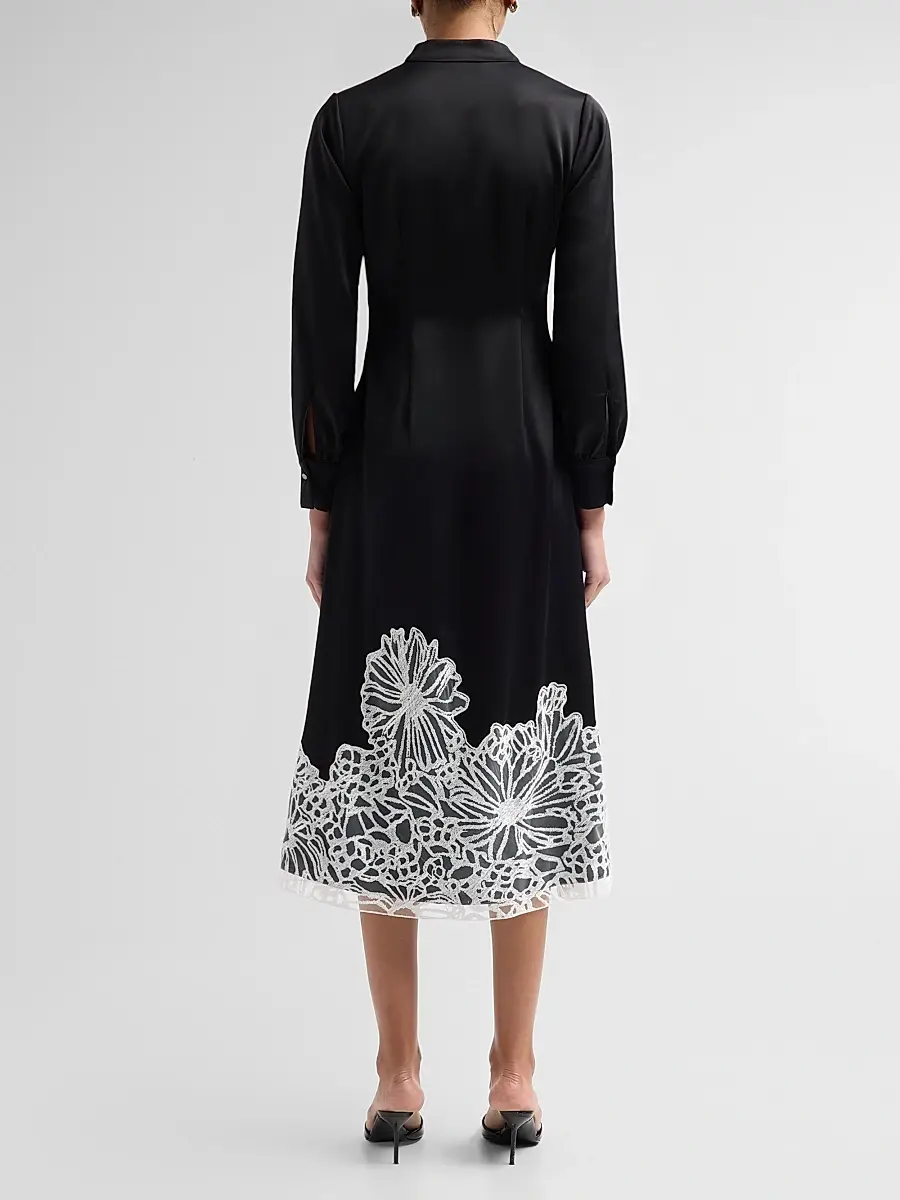 Misook Women's Lace-Appliqué Crepe De Chine Midi Dress | Thumbnail 3 Misook Women's Lace-Appliqué Crepe De Chine Midi Dress | Thumbnail 3