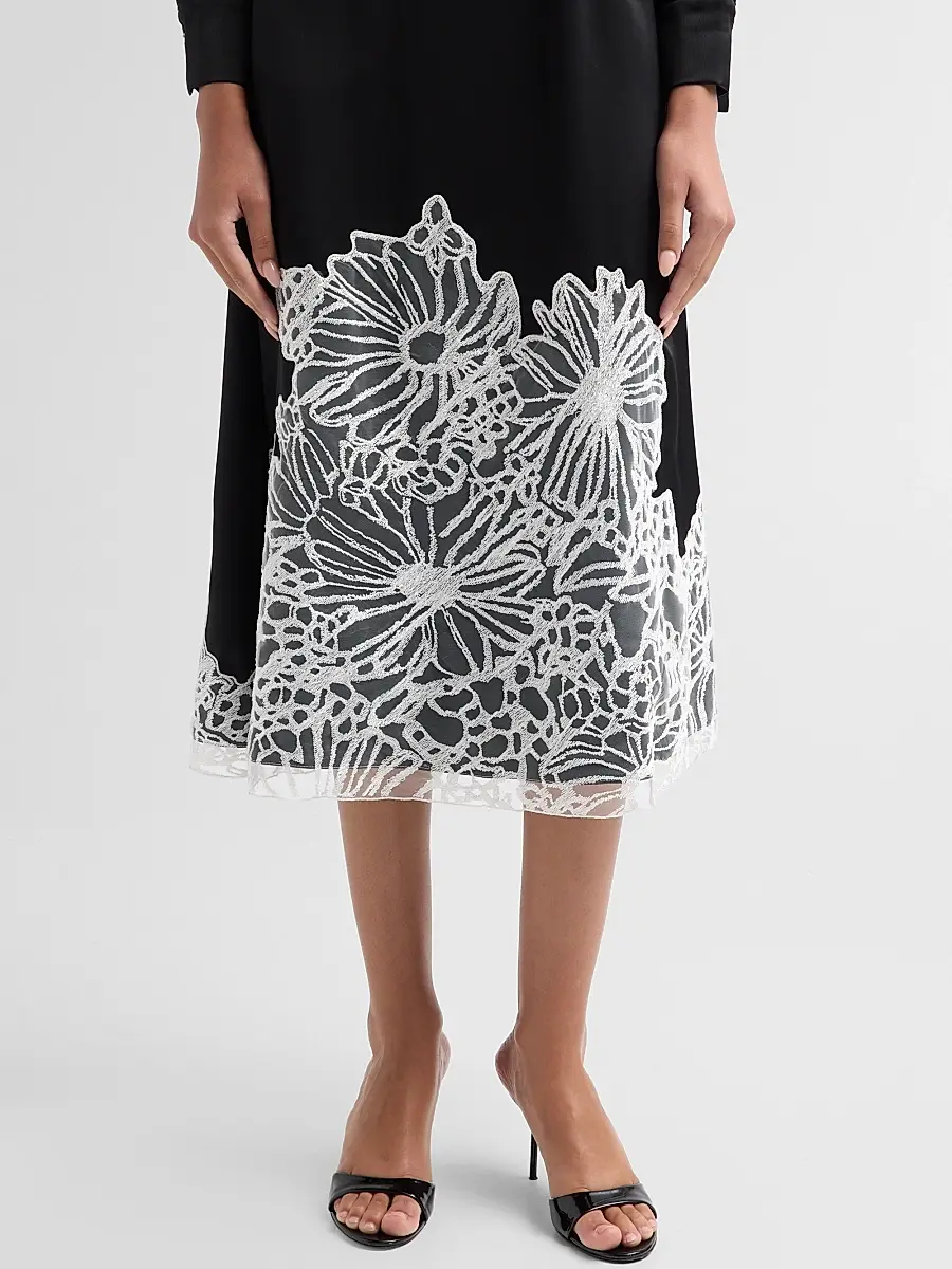 Misook Women's Lace-Appliqué Crepe De Chine Midi Dress | Thumbnail 5 Misook Women's Lace-Appliqué Crepe De Chine Midi Dress | Thumbnail 5