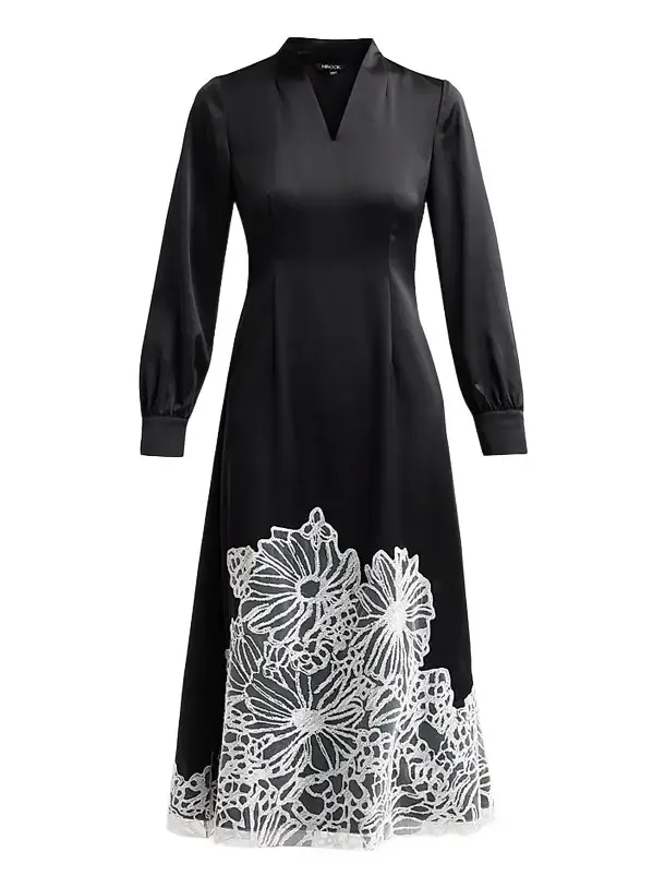 Women's Lace-Appliqué Crepe De Chine Midi Dress