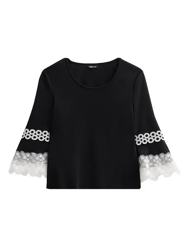 Misook Women's Lace Appliqué Soft Knit Top