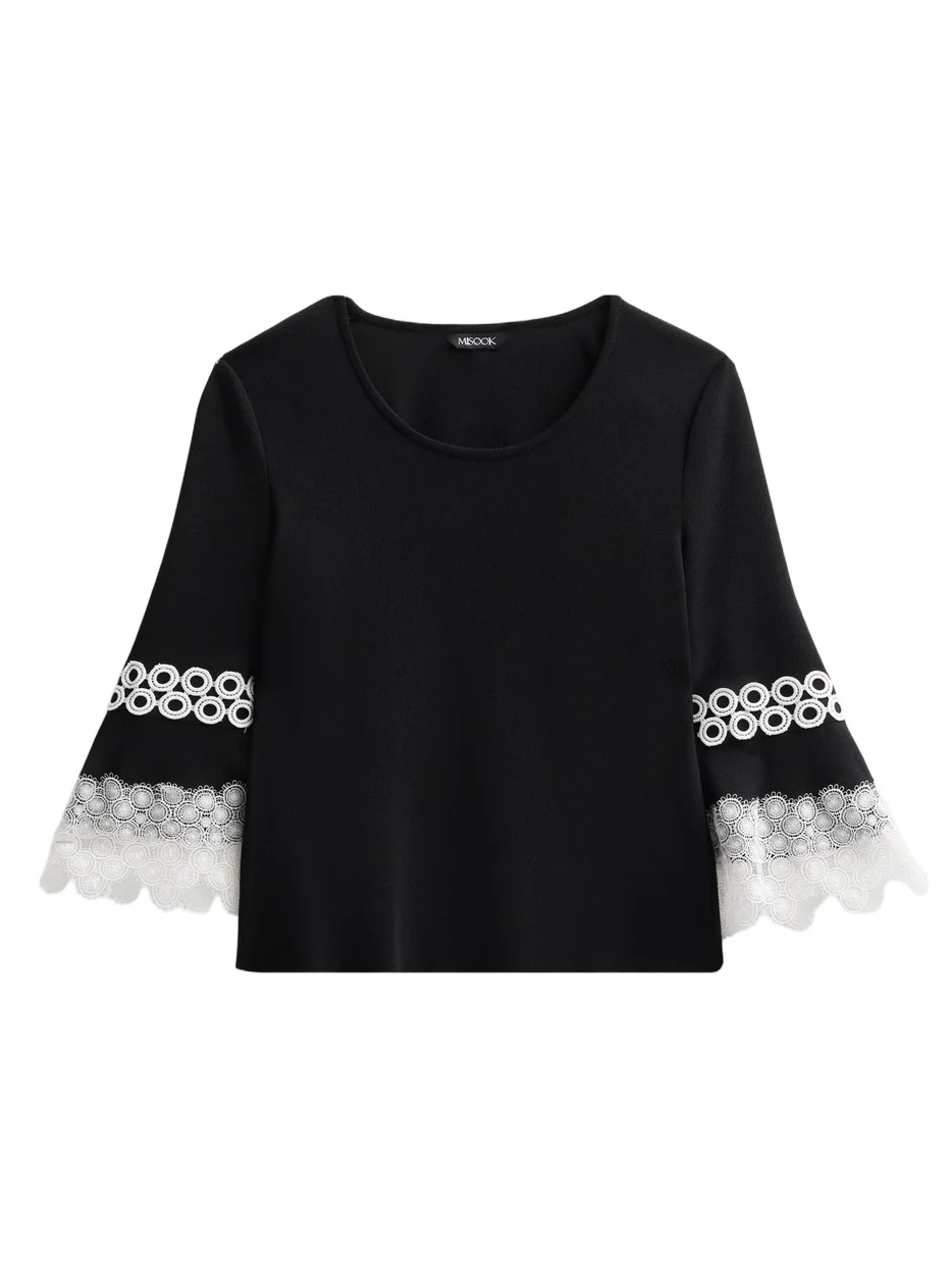 Misook Women's Lace Appliqué Soft Knit Top