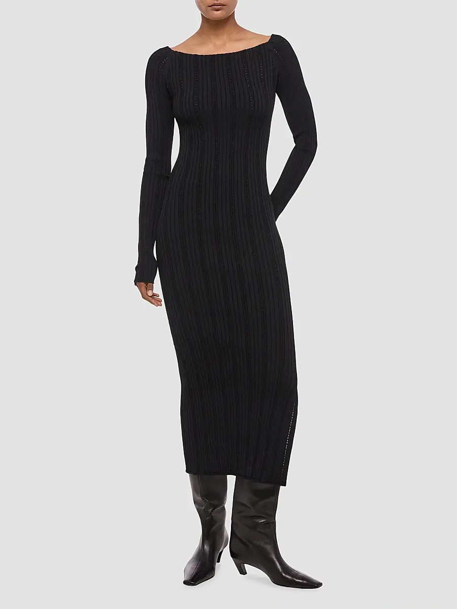 Helmut Lang Women's Ribbed Pointelle Midi Dress | Thumbnail 3 Helmut Lang Women's Ribbed Pointelle Midi Dress | Thumbnail 3