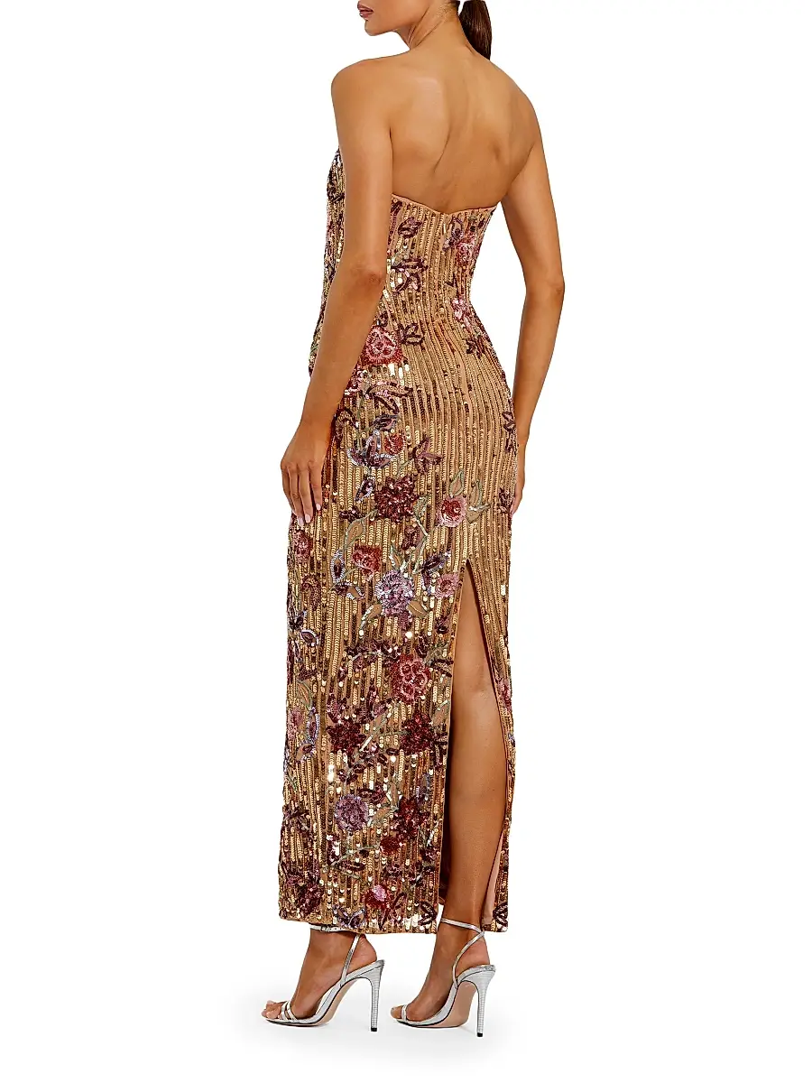Mac Duggal Women's Petite Sequined Floral Strapless Cocktail Maxi Dress | Thumbnail 2 Mac Duggal Women's Petite Sequined Floral Strapless Cocktail Maxi Dress | Thumbnail 2