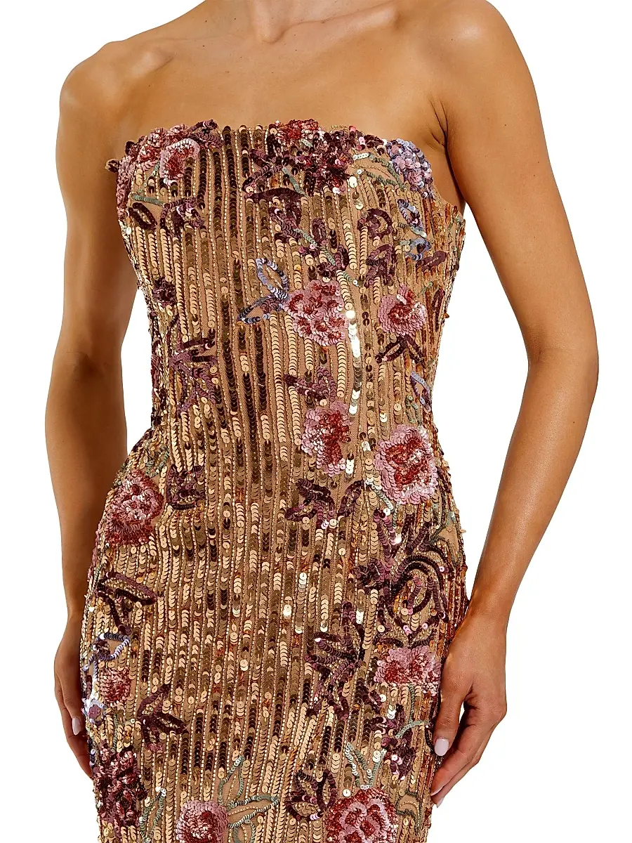 Mac Duggal Women's Petite Sequined Floral Strapless Cocktail Maxi Dress | Thumbnail 3 Mac Duggal Women's Petite Sequined Floral Strapless Cocktail Maxi Dress | Thumbnail 3