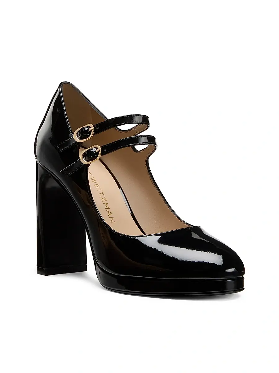 Stuart Weitzman Women's Babette 100MM Patent Leather Platform Mary Janes Pumps | Thumbnail 2 Stuart Weitzman Women's Babette 100MM Patent Leather Platform Mary Janes Pumps | Thumbnail 2