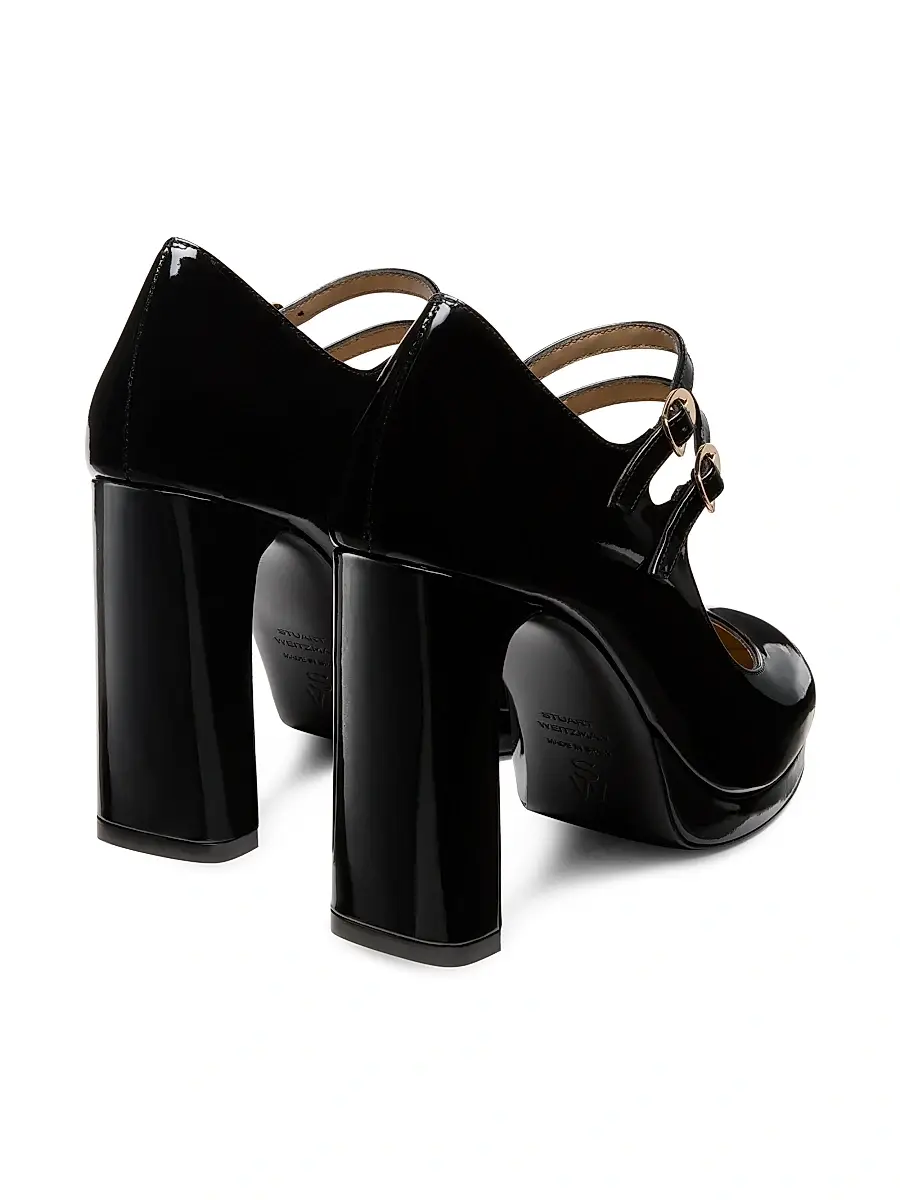 Stuart Weitzman Women's Babette 100MM Patent Leather Platform Mary Janes Pumps | Thumbnail 3 Stuart Weitzman Women's Babette 100MM Patent Leather Platform Mary Janes Pumps | Thumbnail 3