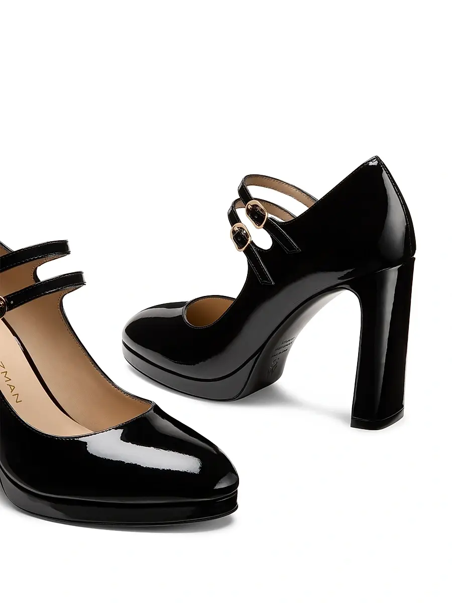 Stuart Weitzman Women's Babette 100MM Patent Leather Platform Mary Janes Pumps | Thumbnail 4 Stuart Weitzman Women's Babette 100MM Patent Leather Platform Mary Janes Pumps | Thumbnail 4