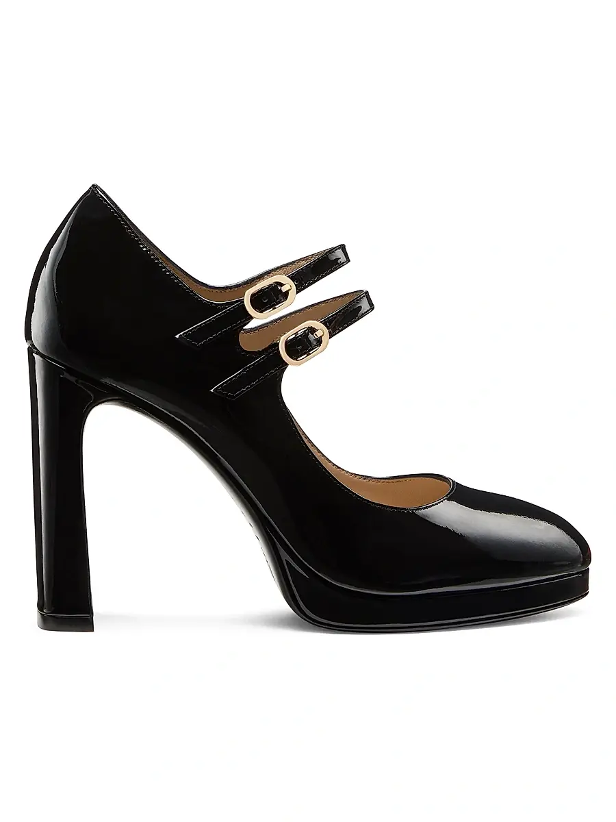Stuart Weitzman Women's Babette 100MM Patent Leather Platform Mary Janes Pumps - Black | Image 1 Stuart Weitzman Women's Babette 100MM Patent Leather Platform Mary Janes Pumps - Black | Image 1