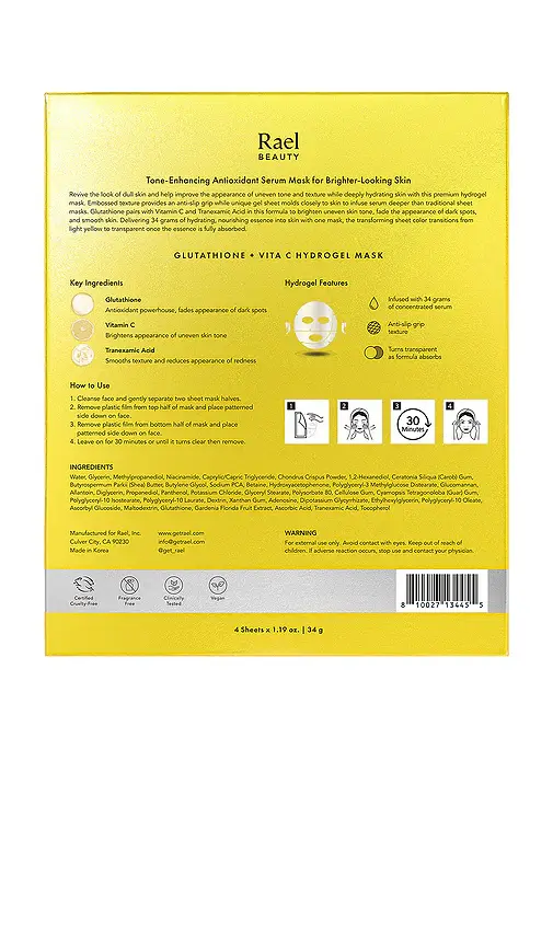 Rael Glutathione + Vitamin C Hydrogel Mask 4 Count | Thumbnail 2 Rael Glutathione + Vitamin C Hydrogel Mask 4 Count | Thumbnail 2