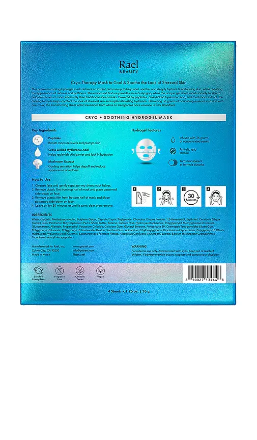 Rael Cryo + Soothing Hydrogel Mask 4 Count | Thumbnail 2