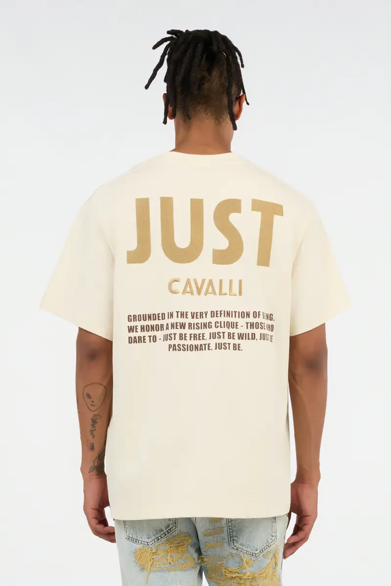 Roberto Cavalli Cream Logo Print T-Shirt | Thumbnail 3 Roberto Cavalli Cream Logo Print T-Shirt | Thumbnail 3