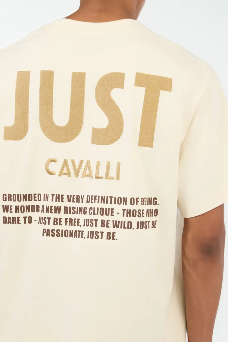 Roberto Cavalli Cream Logo Print T-Shirt | Thumbnail 5 Roberto Cavalli Cream Logo Print T-Shirt | Thumbnail 5