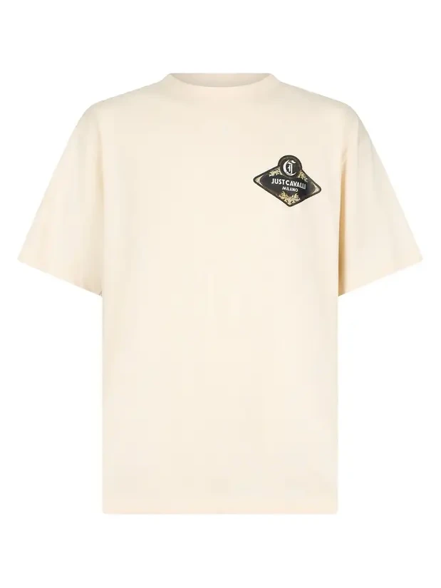Roberto Cavalli Cream Logo Print T-Shirt