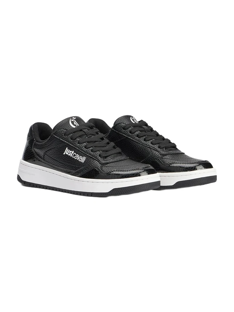 Roberto Cavalli Hammered Effect Black Sneakers with Logo