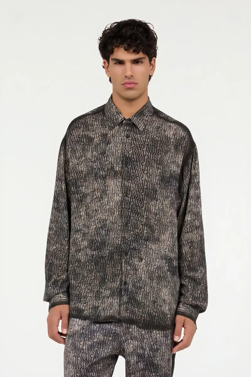 Roberto Cavalli Faded Effect Shirt with All-Over Lettering | Thumbnail 2