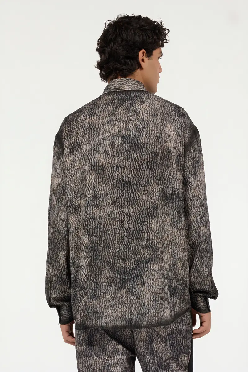 Roberto Cavalli Faded Effect Shirt with All-Over Lettering | Thumbnail 3