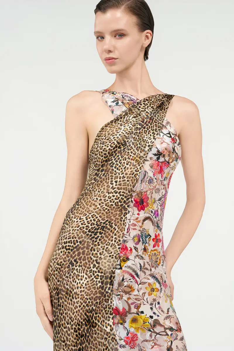 Roberto Cavalli Long Chiffon Dress with Florentine Flowers Print | Thumbnail 5