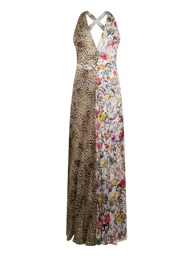 Long Chiffon Dress with Florentine Flowers Print