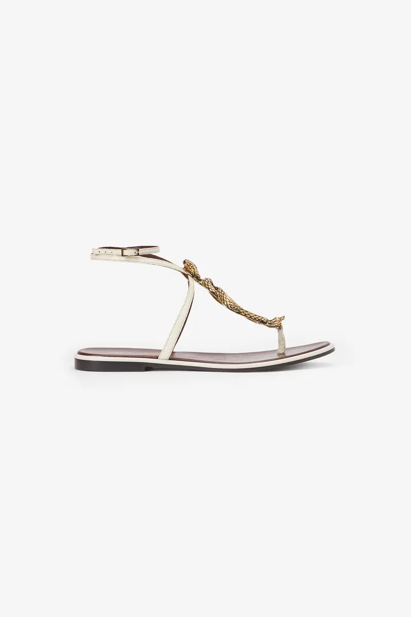Roberto Cavalli Brown and White Flat Thong Sandals with Snake Motif | Thumbnail 2