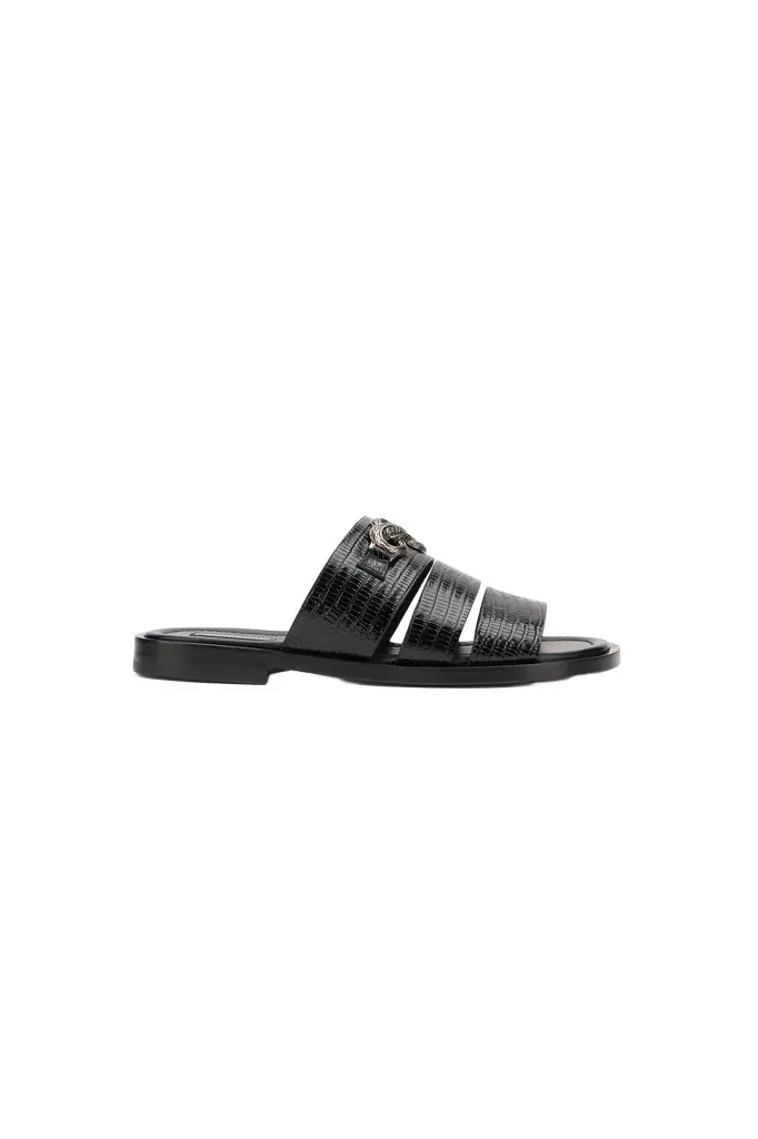Roberto Cavalli Black Leather Sandals