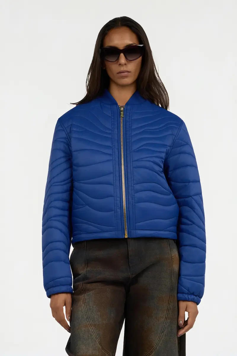 Roberto Cavalli Blue Quilted Bomber Jacket | Thumbnail 2 Roberto Cavalli Blue Quilted Bomber Jacket | Thumbnail 2