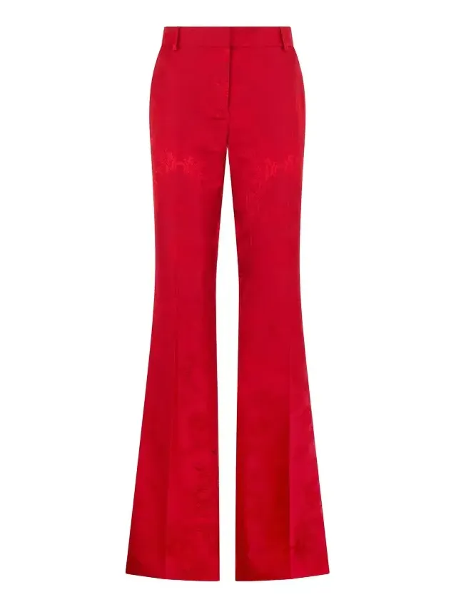 Roberto Cavalli Dark Red Trousers with Dragon Pattern