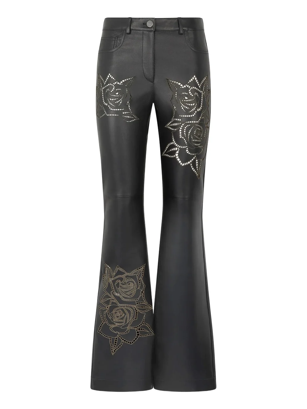 Roberto Cavalli Leather Pants With Perforated Roses