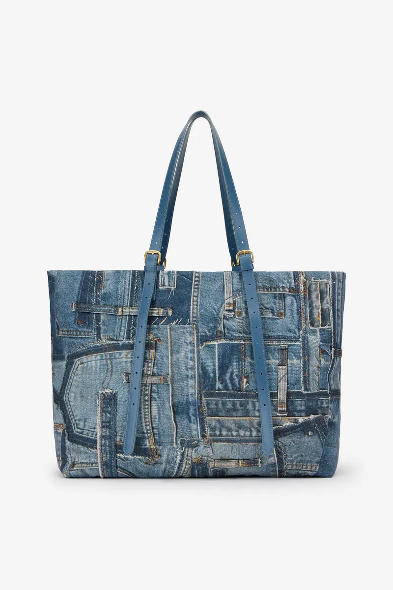 Roberto Cavalli Denim Patchwork Print Shopping Bag | Thumbnail 3 Roberto Cavalli Denim Patchwork Print Shopping Bag | Thumbnail 3