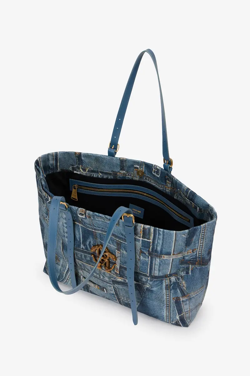 Roberto Cavalli Denim Patchwork Print Shopping Bag | Thumbnail 5 Roberto Cavalli Denim Patchwork Print Shopping Bag | Thumbnail 5