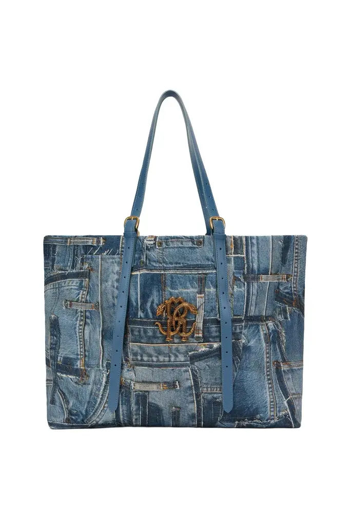 Denim Patchwork Print Shopping Bag