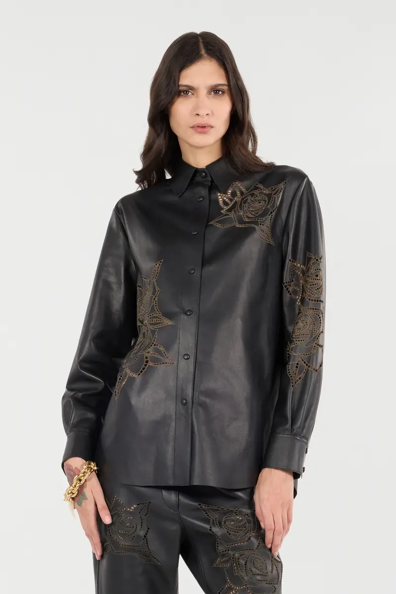 Roberto Cavalli Leather Shirt With Perforated Roses | Thumbnail 2 Roberto Cavalli Leather Shirt With Perforated Roses | Thumbnail 2