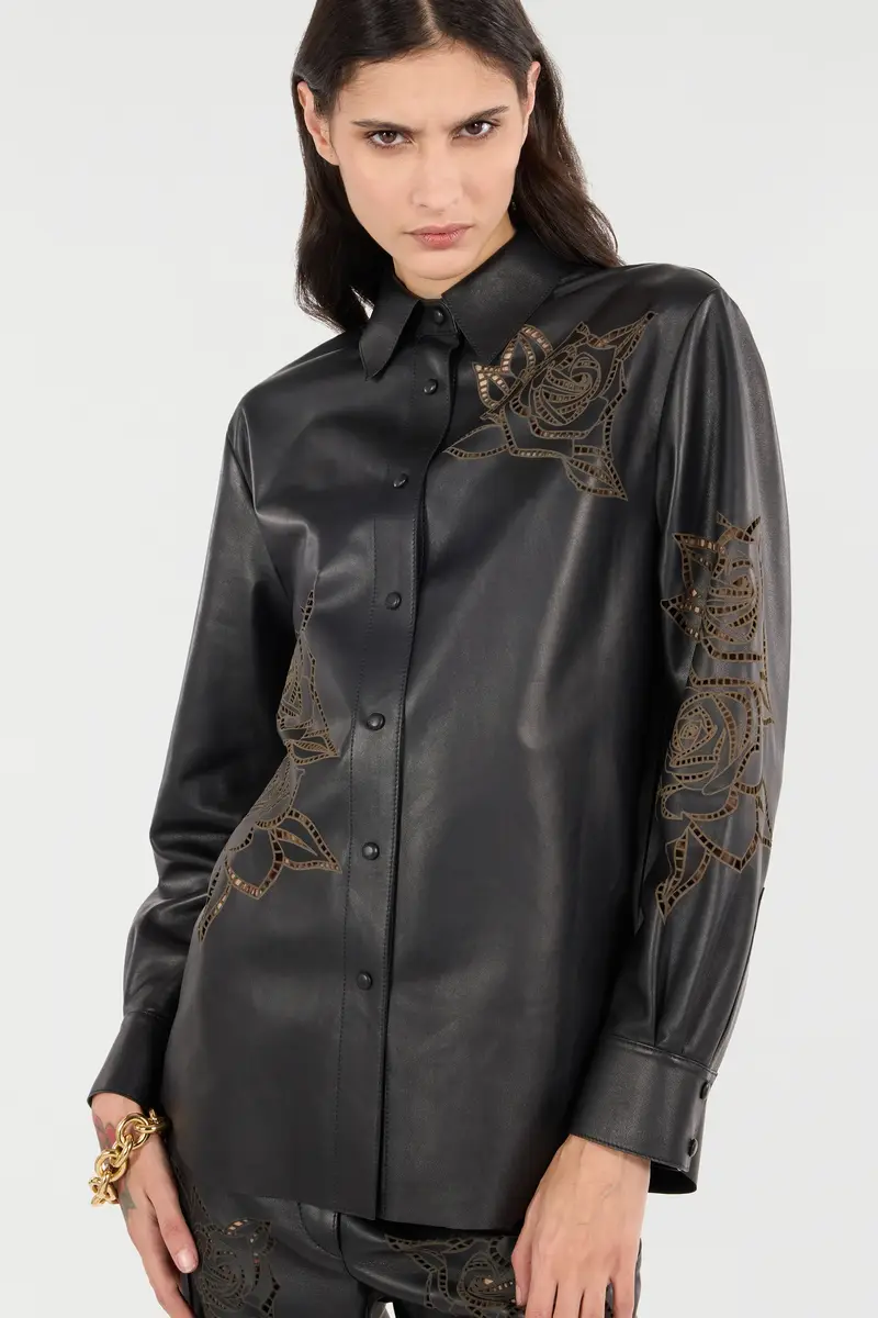 Roberto Cavalli Leather Shirt With Perforated Roses | Thumbnail 5 Roberto Cavalli Leather Shirt With Perforated Roses | Thumbnail 5