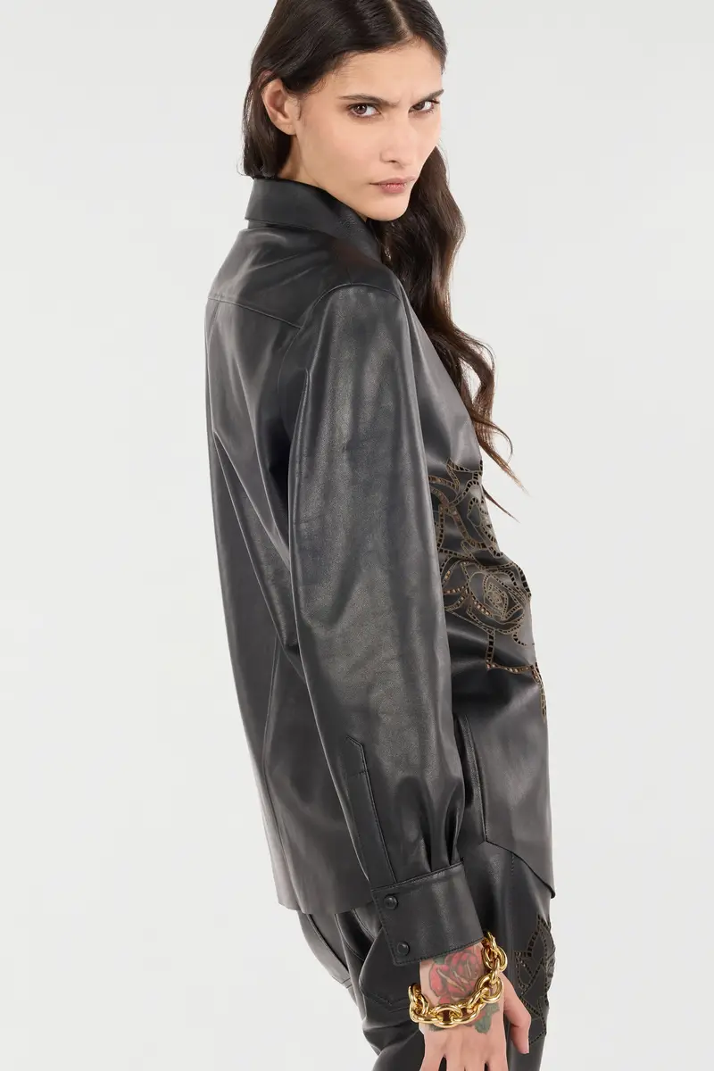 Roberto Cavalli Leather Shirt With Perforated Roses | Thumbnail 6 Roberto Cavalli Leather Shirt With Perforated Roses | Thumbnail 6
