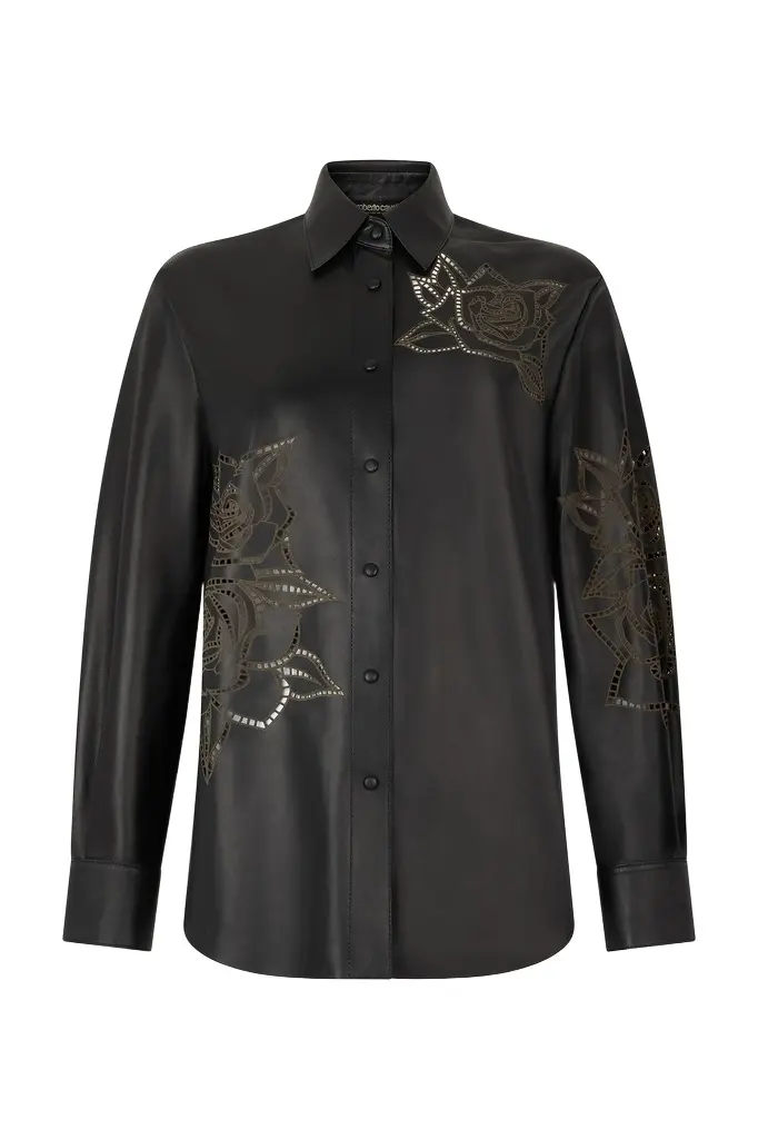 Leather Shirt With Perforated Roses Leather Shirt With Perforated Roses