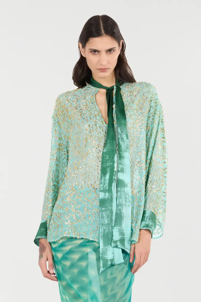 Roberto Cavalli Silk-Blend Blouse With Radiant Pattern | Thumbnail 2