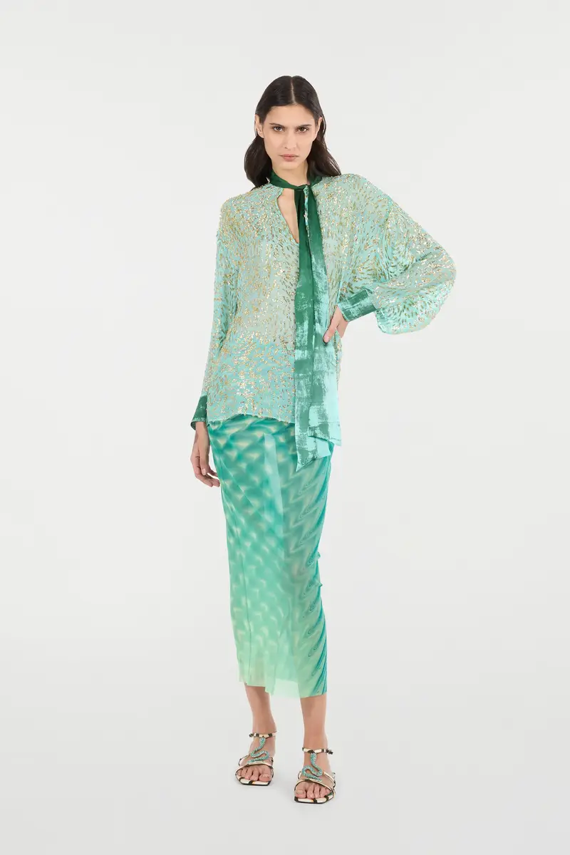 Roberto Cavalli Silk-Blend Blouse With Radiant Pattern | Thumbnail 7