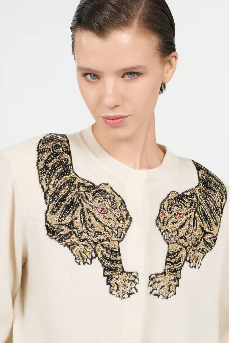 Roberto Cavalli Wool Cardigan with Tiger Embroidery | Thumbnail 5