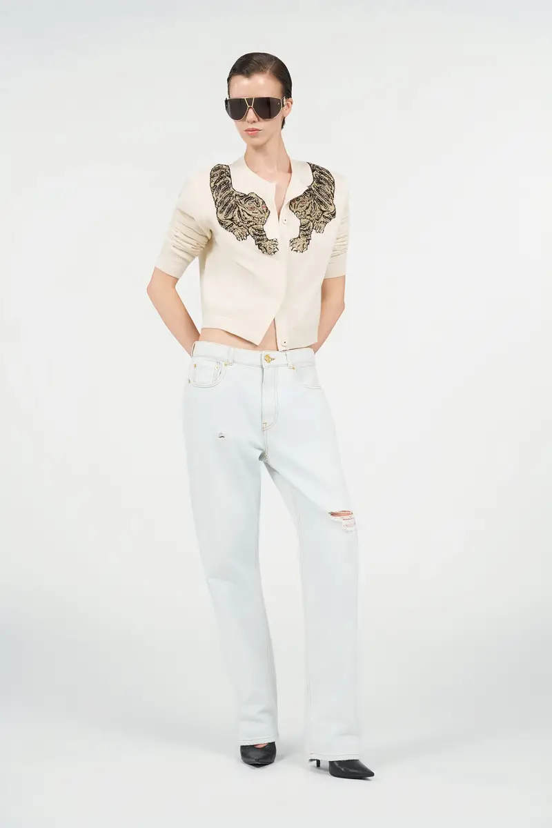 Roberto Cavalli Wool Cardigan with Tiger Embroidery | Thumbnail 7