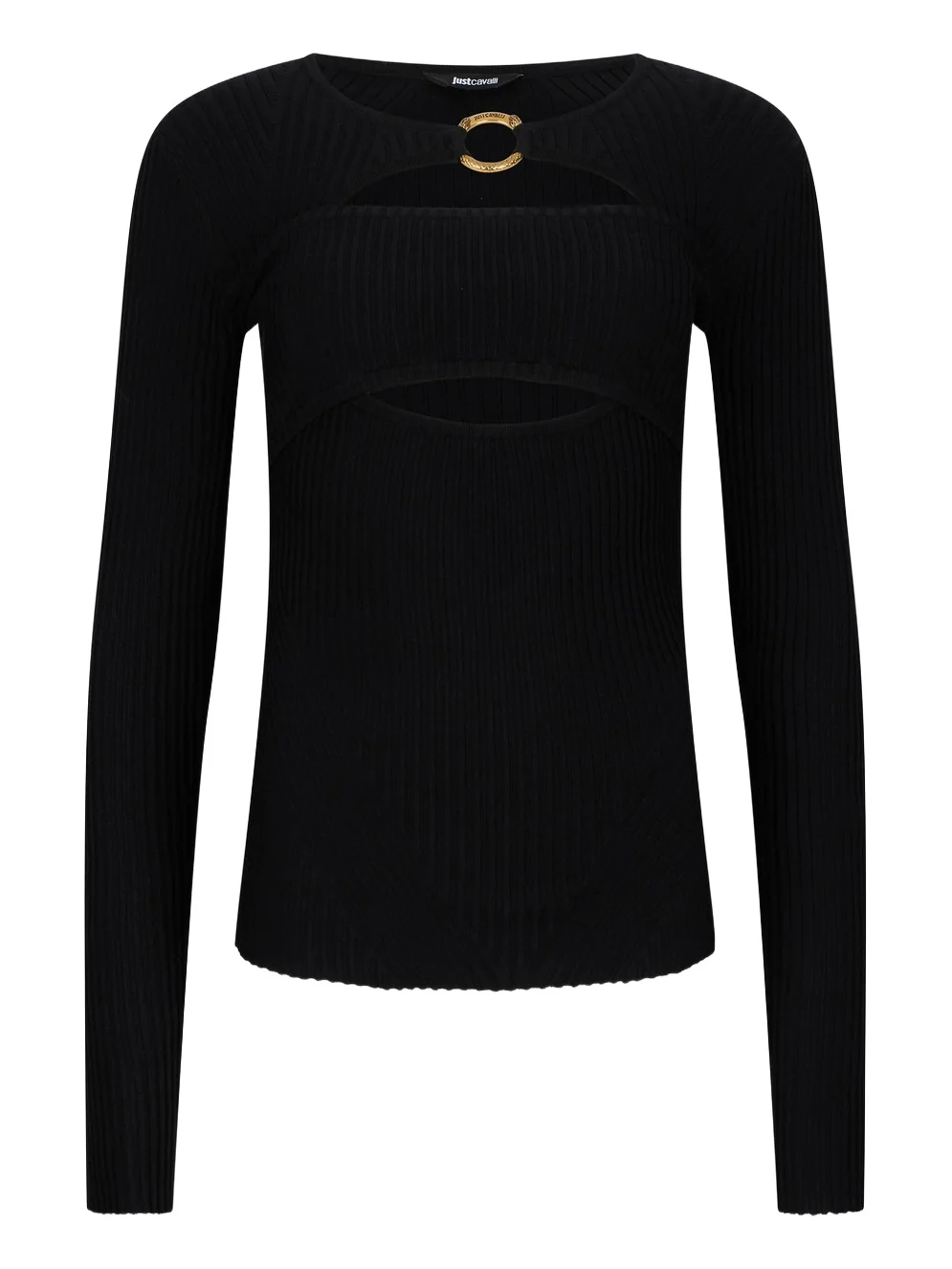 Roberto Cavalli Black Ribbed Cut-Out Sweater