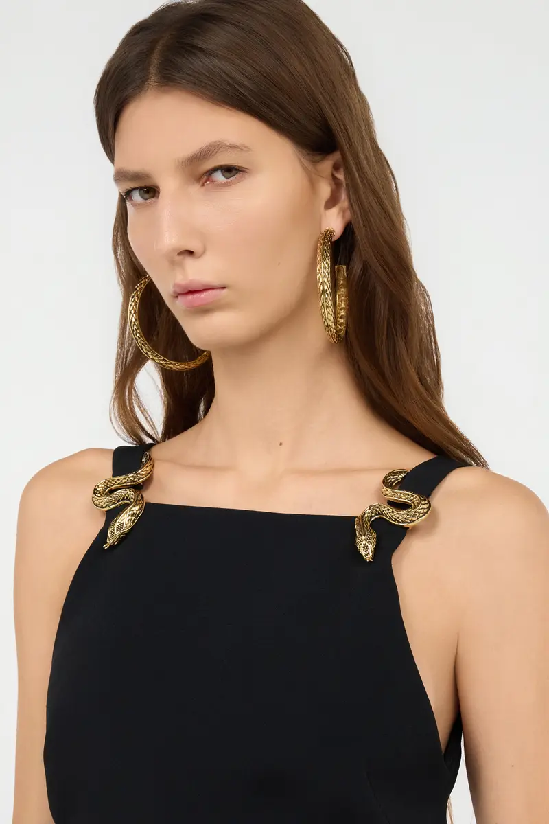 Roberto Cavalli Antique Gold Hoop Earrings with Scale Detailing | Thumbnail 2 Roberto Cavalli Antique Gold Hoop Earrings with Scale Detailing | Thumbnail 2