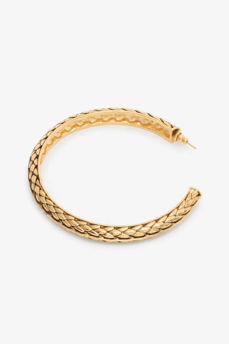 Roberto Cavalli Antique Gold Hoop Earrings with Scale Detailing | Thumbnail 3 Roberto Cavalli Antique Gold Hoop Earrings with Scale Detailing | Thumbnail 3