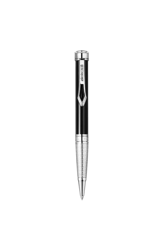 Roberto Cavalli Roberto Cavalli Lacquer Ballpoint Pen, Silver Color & Black Lacquer | Image 1 Roberto Cavalli Roberto Cavalli Lacquer Ballpoint Pen, Silver Color & Black Lacquer | Image 1