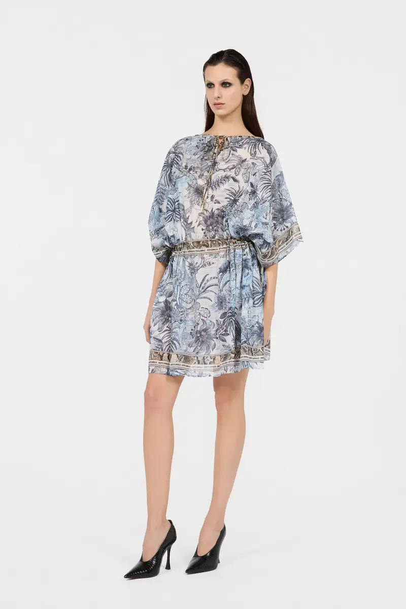 Roberto Cavalli Mini Dress in Cotton with Streange Jungle Print | Thumbnail 2 Roberto Cavalli Mini Dress in Cotton with Streange Jungle Print | Thumbnail 2